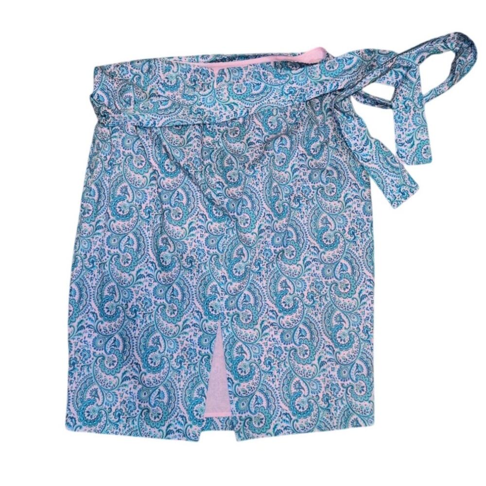 Antonio Melani Paisley Print Pencil Skirt Blue Cotton Tie Belt Size 10 NWT - Picture 4 of 4